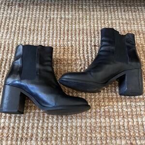 JONAK Black Leather Chelsea Boots, Block Heel